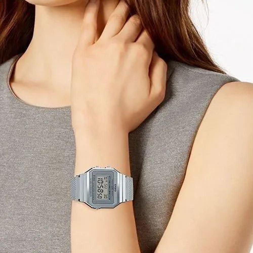 Casio Youth Series Metal Square Retro Fashion Minimalist Classic Square Quartz Movement Stainless Steel Strap Unisex Watches White A700WM-7A