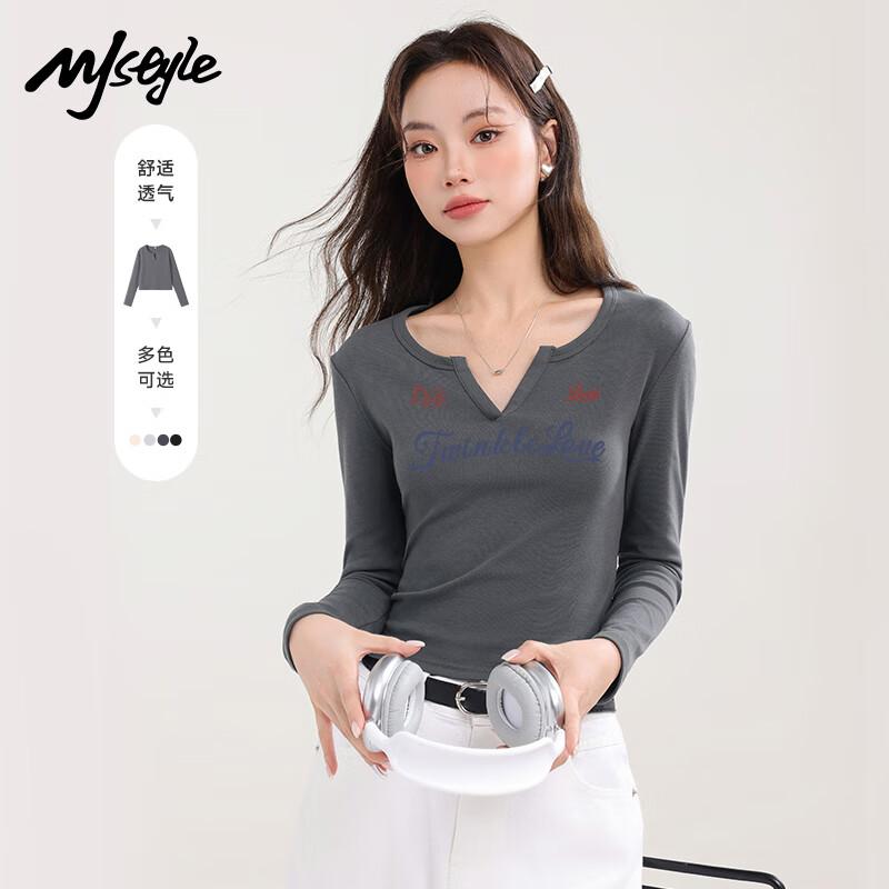 MJ STYLE Women s V-Neck Slim Long Sleeve Top L