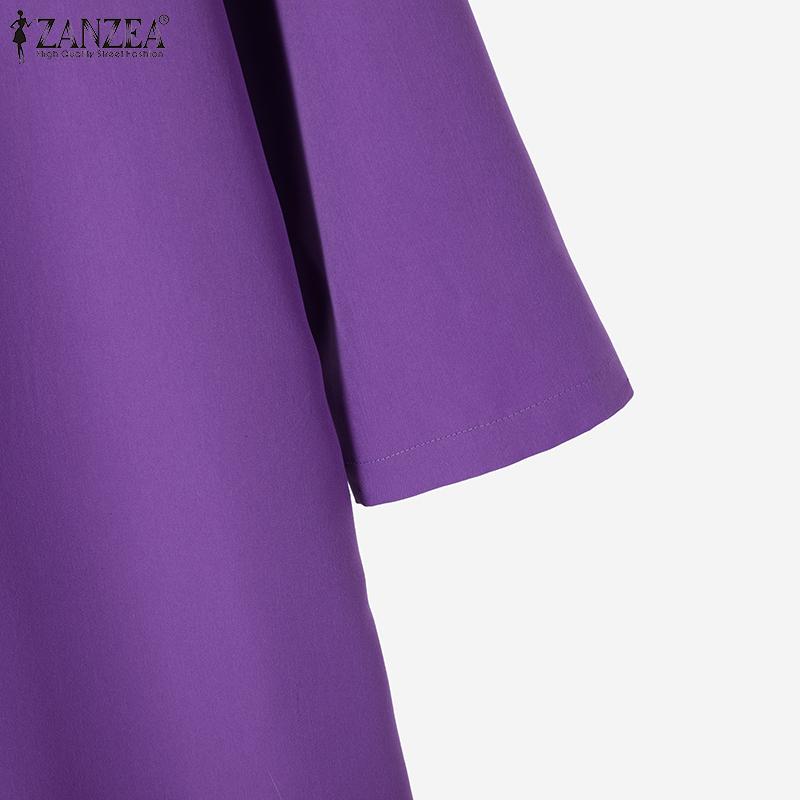  ZANZEA Women Casual Turn Down Collar Loose Three Quarter Sleeve Shirt Dress