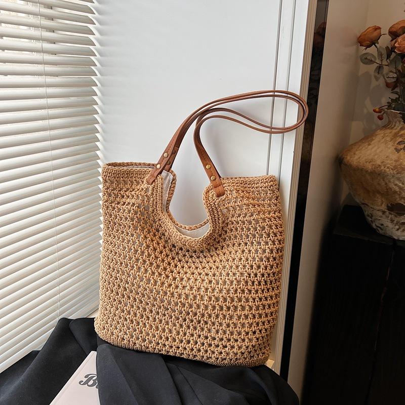 Hollow woven bag women's summer leisure lazy wind large capacity tote bag seaside vacation shoulder beach bag
