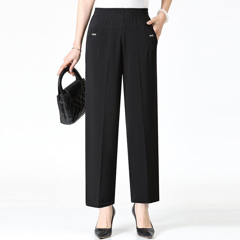 

Брюки для мам, летние повседневные брюки больших размеров для женщин среднего и пожилого возраста, эластичные прямые брюки с высокой талией 6XL