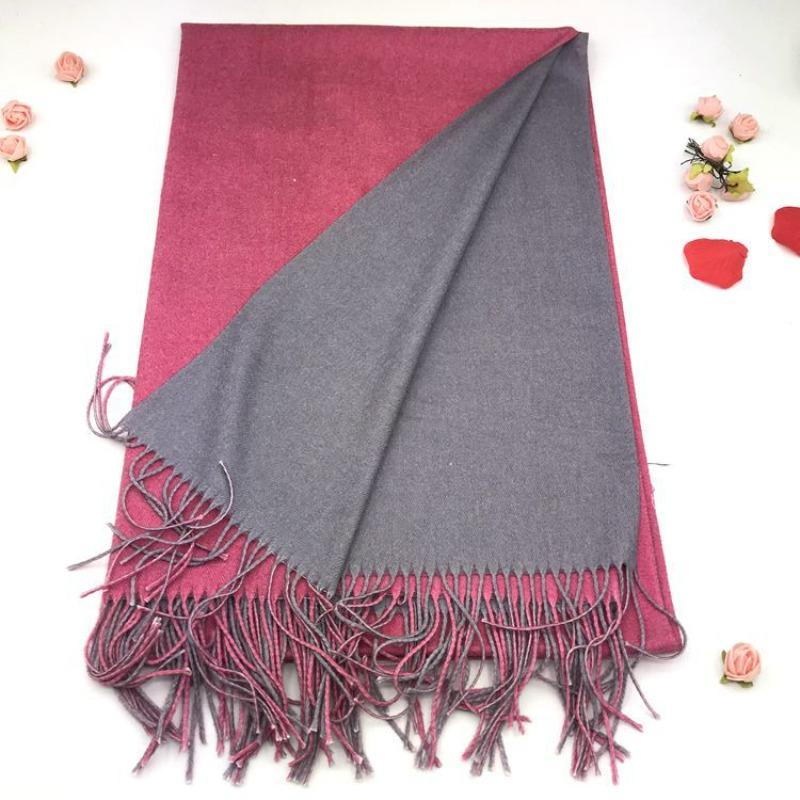 Solid color versatile imitation cashmere men's and women's winter thickened warm double-sided two-color shawl fringed scarf