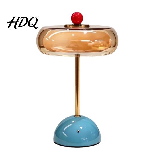 Dimmable Nightstand Light Retro Glass Mushroom Table Lamp USB Rechargeable Touch Control Bedside Modern Metal Desk Lamp 3 Colors Night for