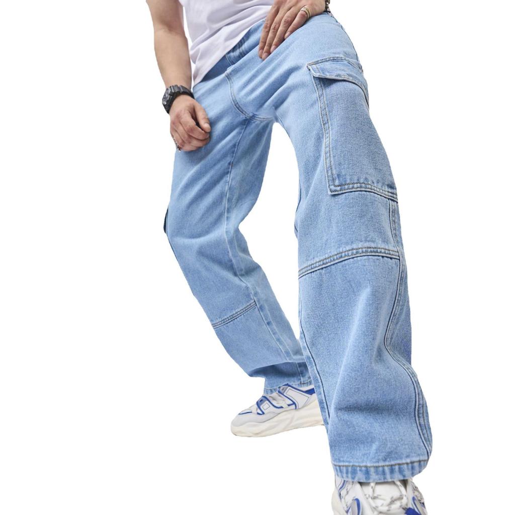 Jeans Cargo Hombre Pantalones Vaqueros Pierna Ancha Otoño Sueltos Rectos Holgados Jeans de Hombre Hip Hop Streetwear Skateboard Denim