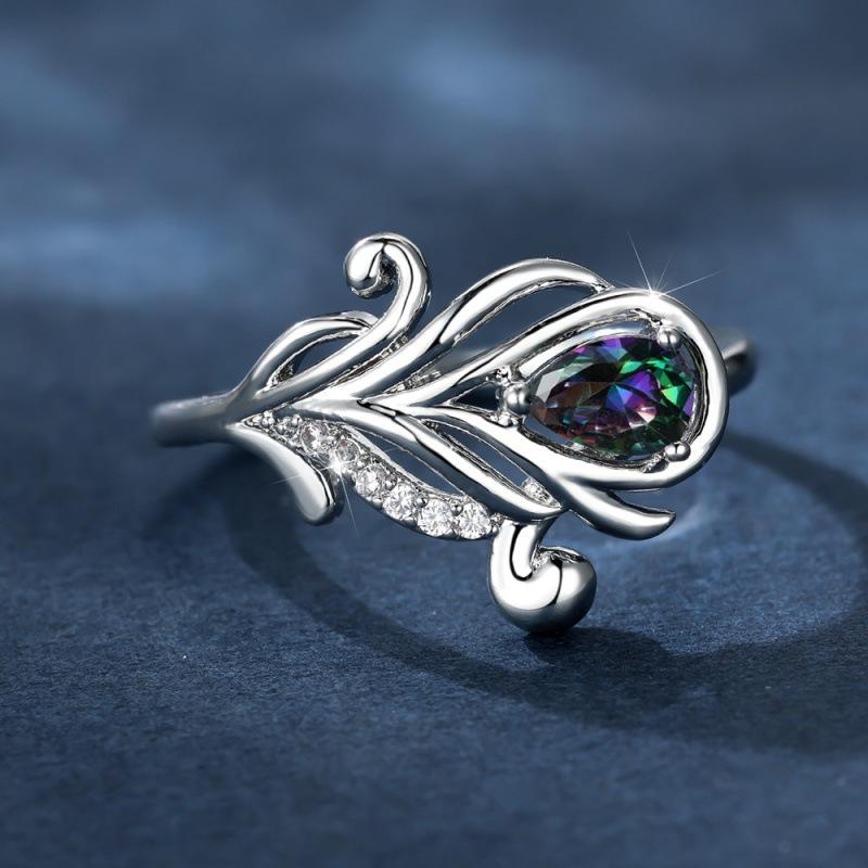 

Wish peacock tail colorful ring personality silver light luxury fashion high personality versatile no. 6 белый