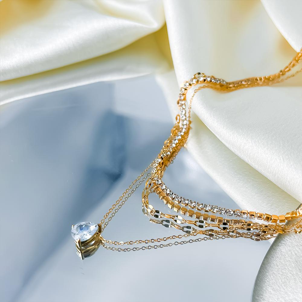 EManco Stainless Steel Gold-Plated Water Drop Zirconia Pendant Fashionable Creative Exquisite Premium Women s Necklace