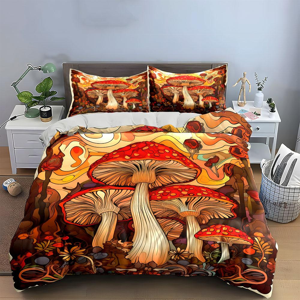 Mushroom Art Decor Set - Nature Multiple Sizes Kid'S And Adults' Bedroom Exquisite 3Pc Bedding Set, Gift