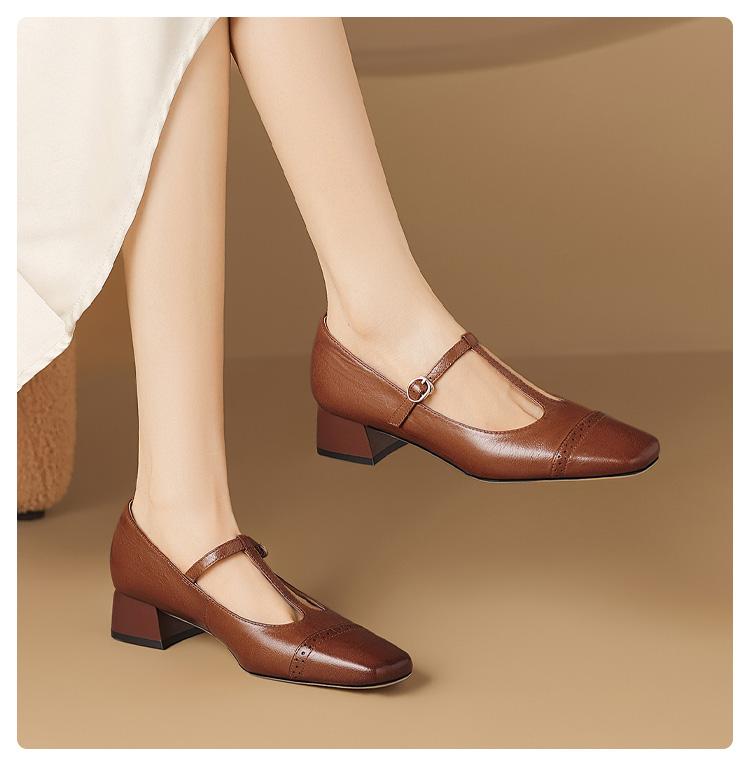 Super soft lambskin French high heels genuine leather thong Mary Jane shoes