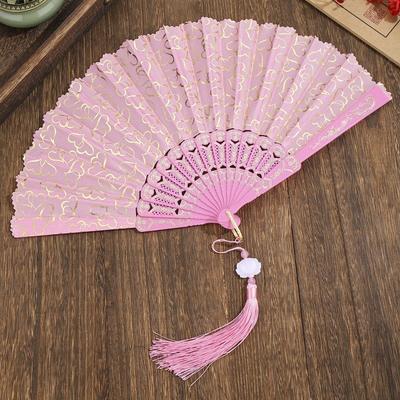 Chinesischer Faltfächer Klassisch mit Quasten Handkurbelventilator Dekorativ Tragbar Cheongsam Tanzfächer Heimdekorationen
