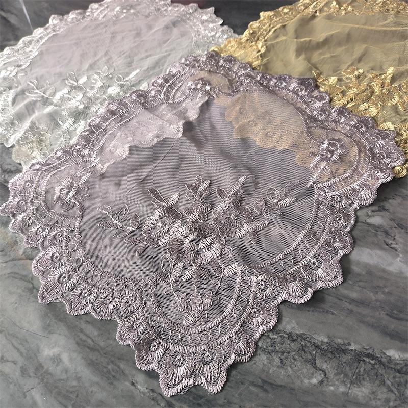 

Lace Embroidery Dust Pad Breathable Mesh Embroidery Tablecloth Square Cloth Cushion Retro Simple Home Fabric 34 * 34Cm (there is a deviation) лавандовый