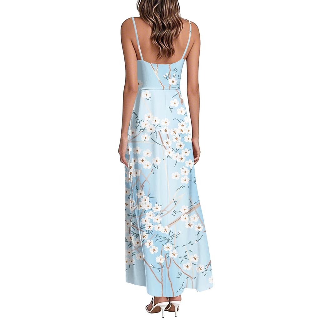 Women's Summer Casual Fashion Print Dresses V-Neck Sleeveless Dresses