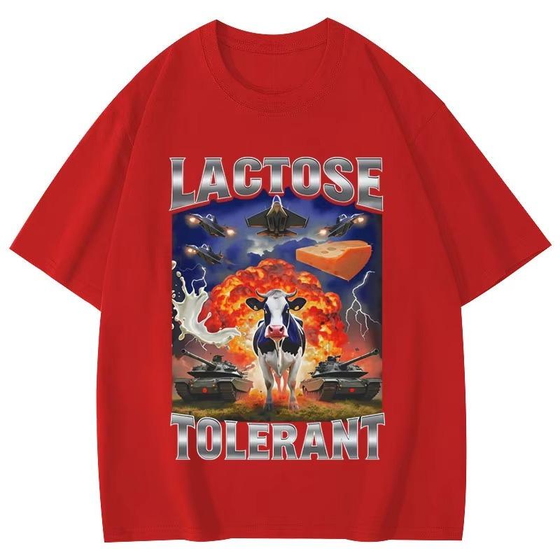 Lactose Tolerant Funny Cow Meme Graphic T Shirts Men's Women's Fashion Vintage T-shirts High Quality Cotton Short Sleeve T-shirt