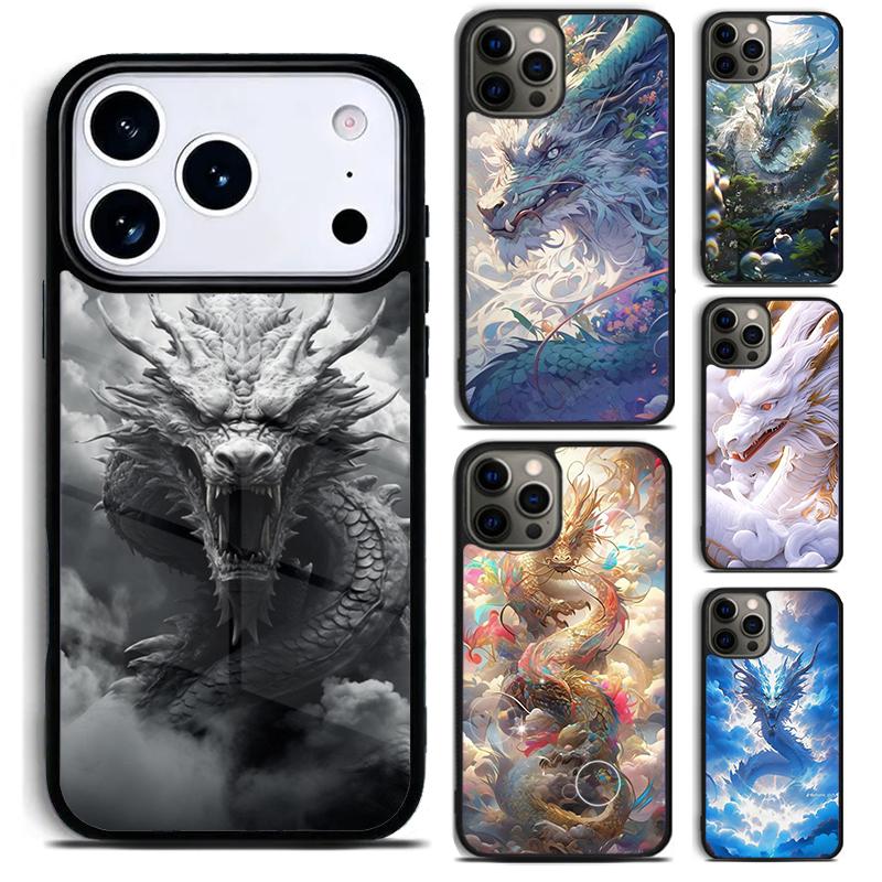 Exquisite Chinese Dragon Flying Pattern Phone Case for iPhone 17 16 15 Pro Max Air 14 13 12 11 Plus Shockproof Cover