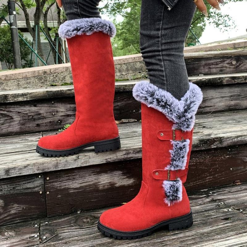 Women's Plus Size Suede Knee-High Mid-Heel Fashion Boots Euro-American Fashion New Autumn Winter