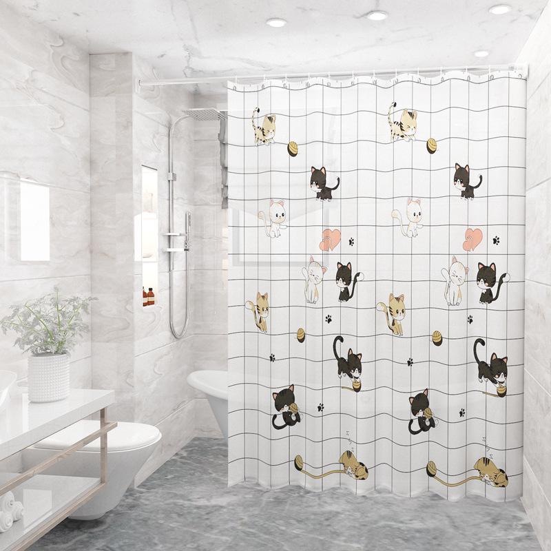 Waterproof PEVA Bathroom Shower Curtain Set with No-Drill Rod