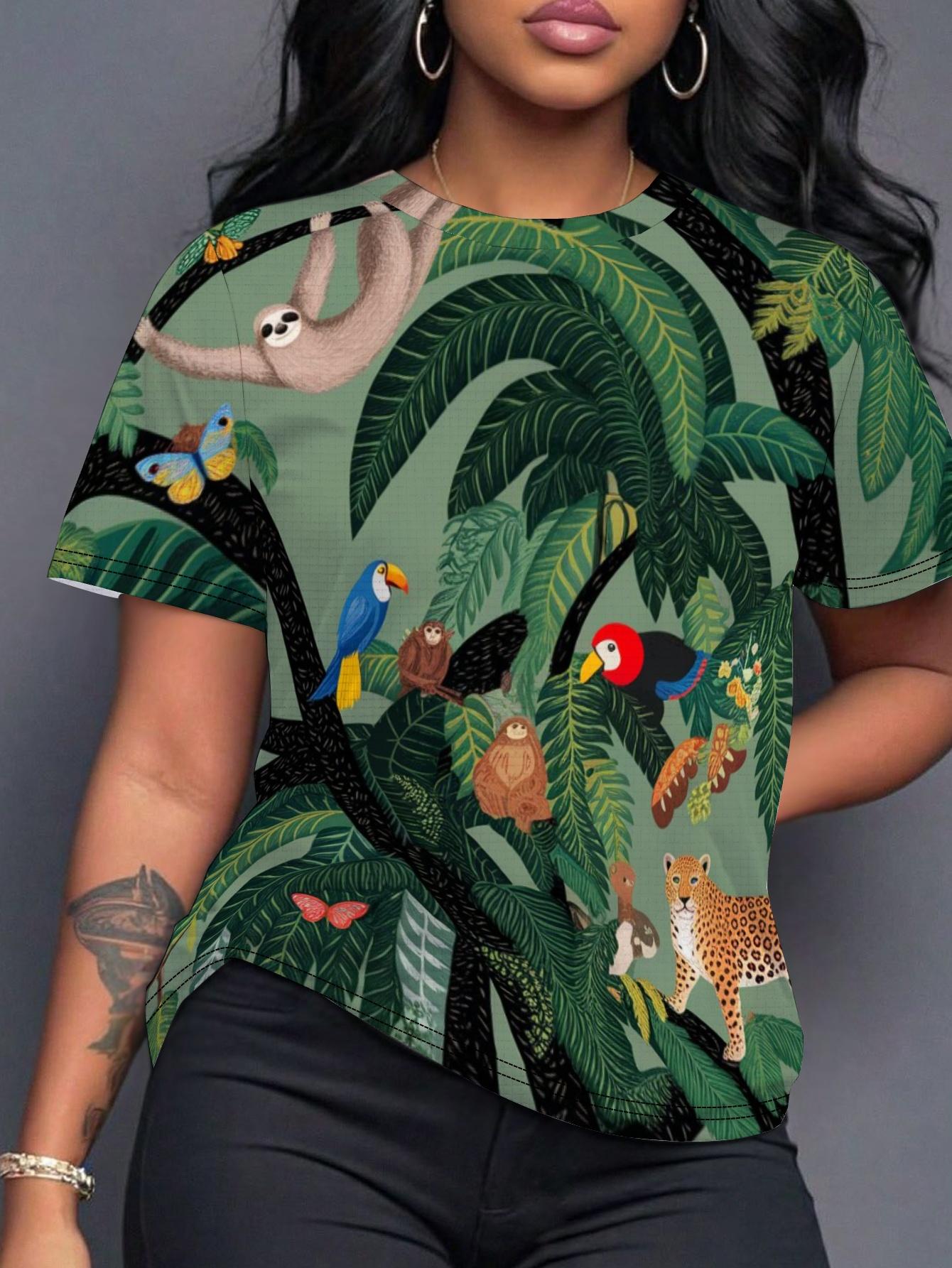 

Playful Jungle Wildlife Pattern Women S T-Shirt. Digital Print Design. Comfortable Fit S дубильна кора