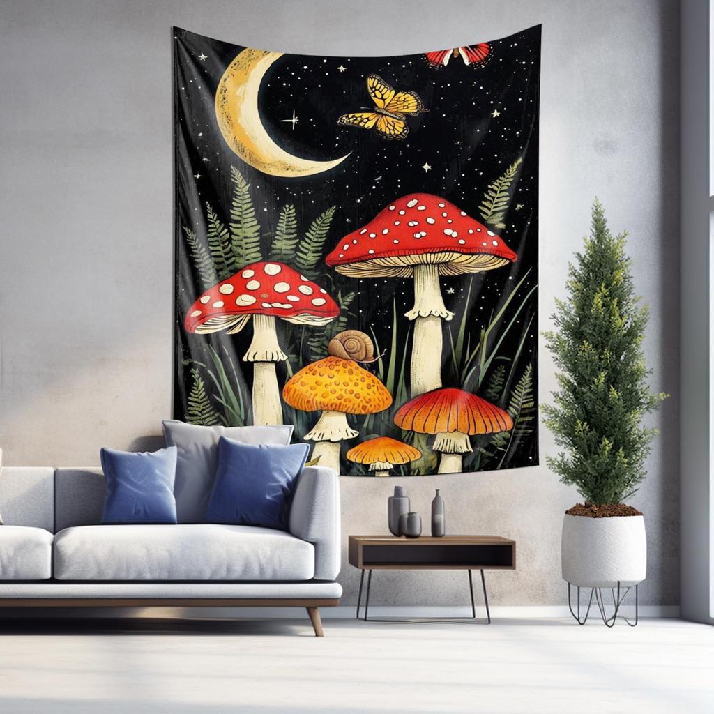 Psychedelic Mushroom Night Sky Wall Hanging Decoration  Elegant Home Decor Tapestry