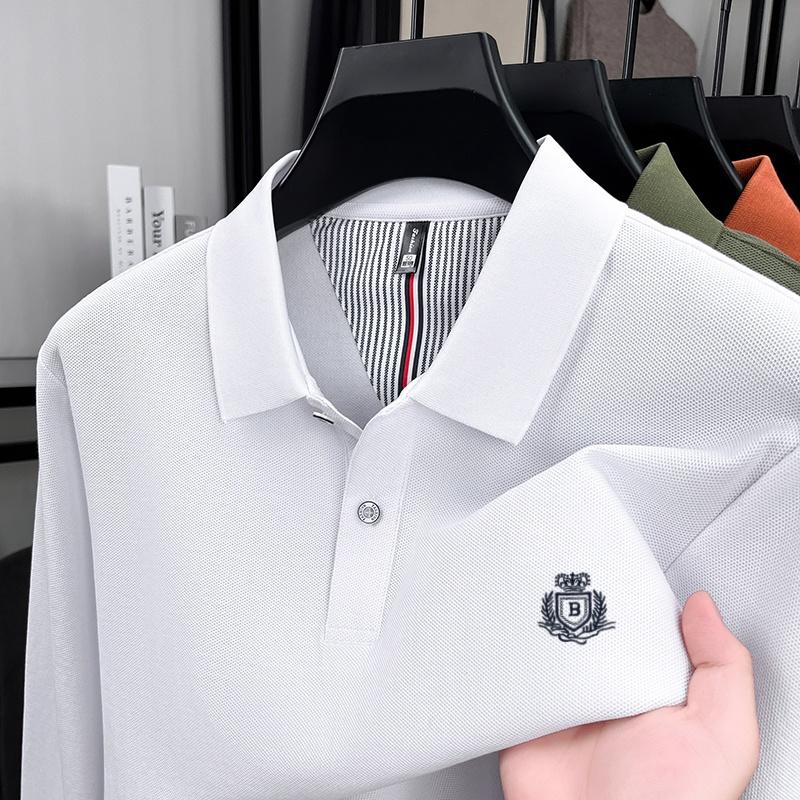 100% Pure Cotton Men'S Long Sleeved Polo Shirt High-End Designer Brand Embroidered T-Shirt 2025 Autumn New Casual Breathable Top