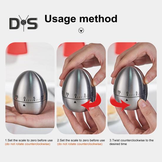 Mechanischer Küchentimer, 60 Minuten Countdown-Alarm, laute 70-dB-Glocke, Edelstahl, keine Batterien, einfach zu verwendender Timer zum Kochen, Lernen, Hausaufgaben, Yoga