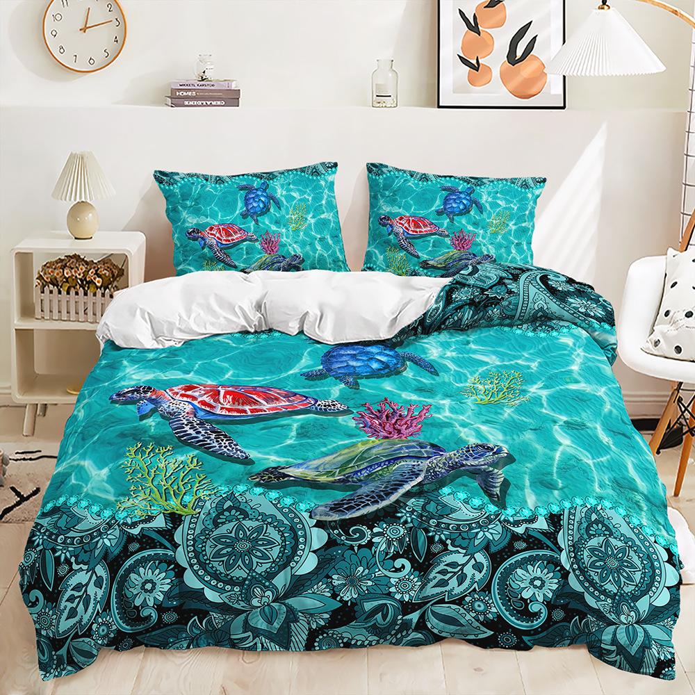 Three-Piece Marine Turtle Quilt Cover Digital Printing Kit Two-Piece Bedding