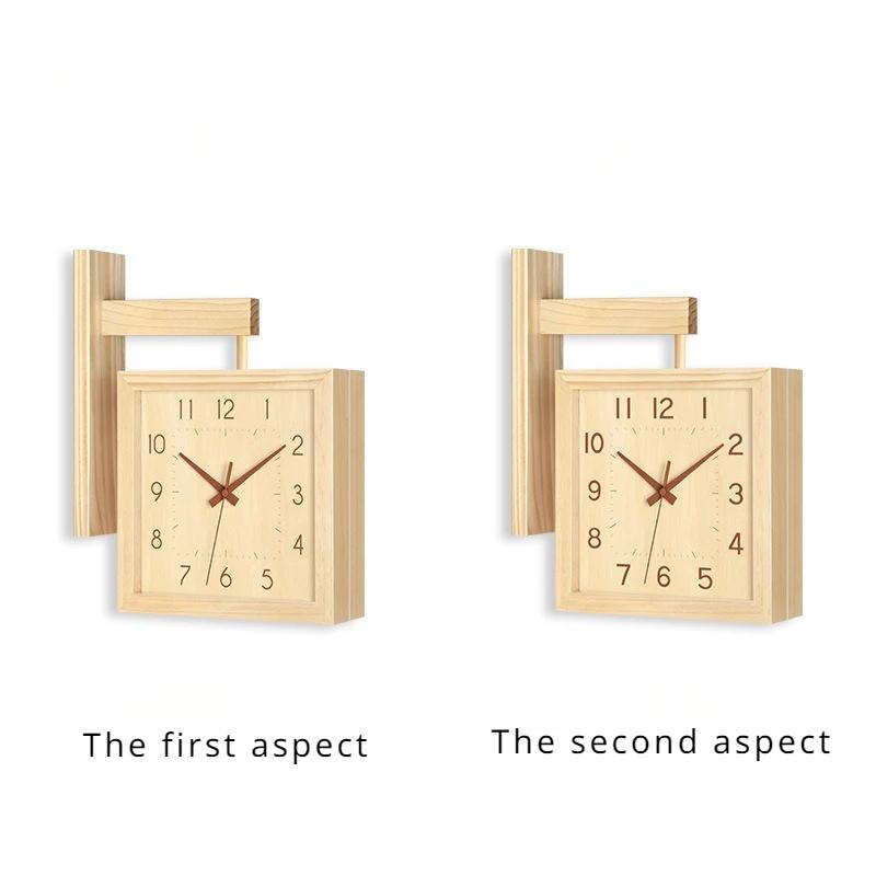 Wooden Double Sided Wall Clocks Silent Corner Wall Clocks Japanese Style Interior Room Decorative Framework Desk Decorations