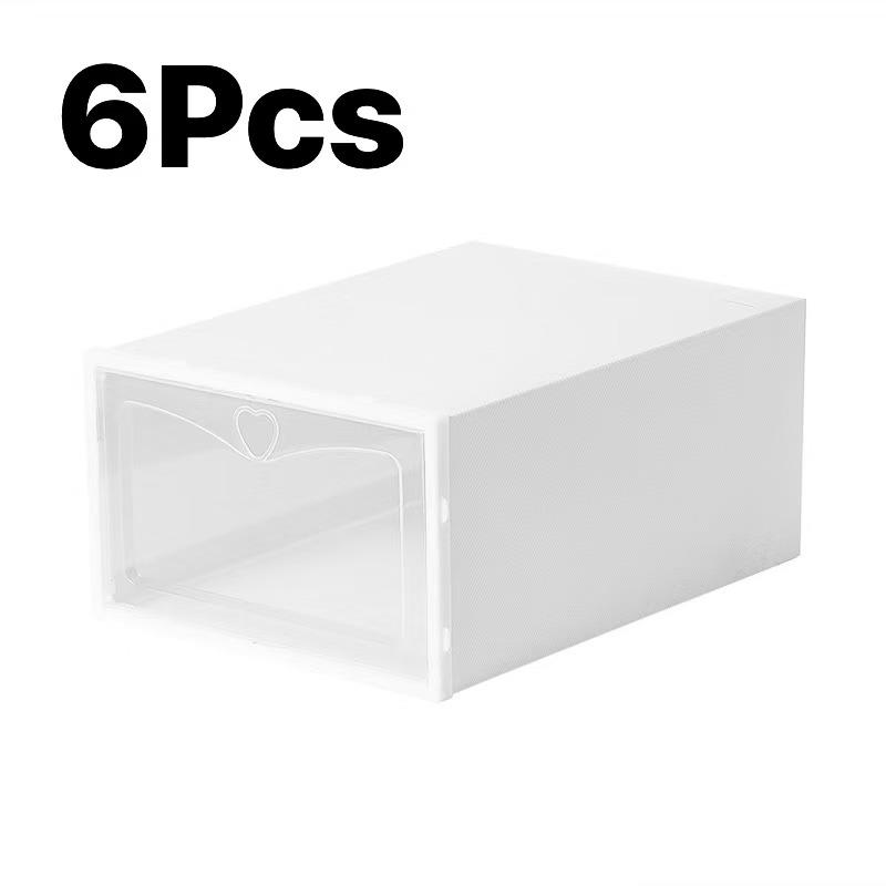 

6Pcs Love style Foldable Clear Shoe Box - Stackable PP Plastic Shoe Storage Organizer for Sneakers & Heels (Flip Top, Dustproof)