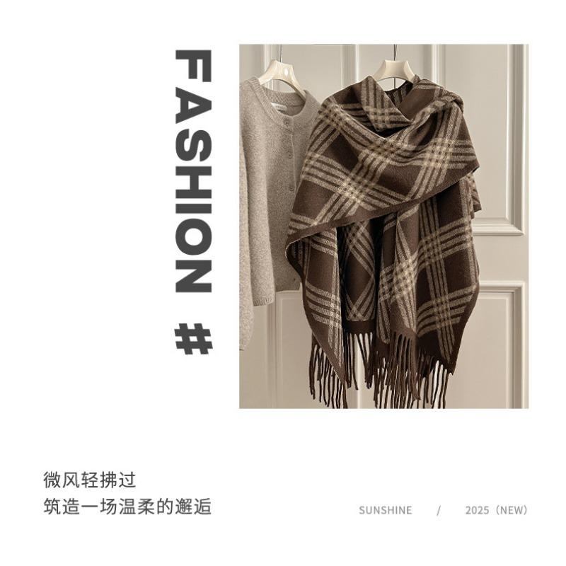 Vintage British Style Fringe Scarf For Women Winter Warm Shawl