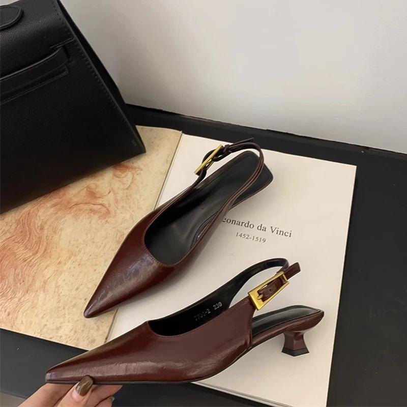 Fashion Summer Pointed Toe Women Sandals Fashion Singbacks Mules Shoes Ladies Elegant Low Heel Stripper Party Sandalias