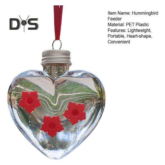 Heart-Shaped Hummingbird Feeder Outdoor Hanging Plastic Feeder Jar with Flower Feeding Ports for Garden Yard Patio Tree Decor