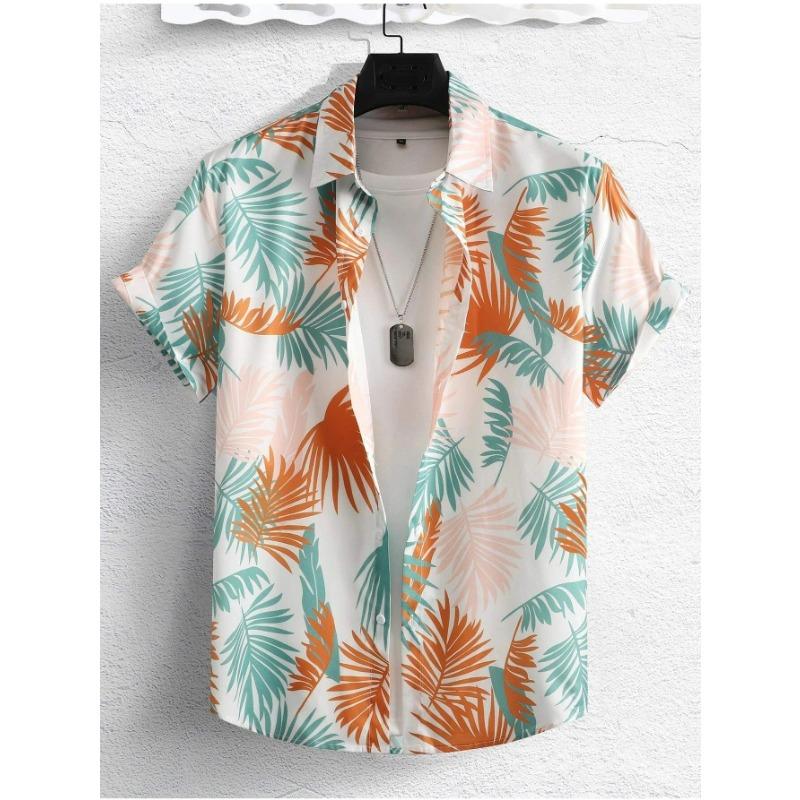 Hawaiian Botanical Flower Men's and Women's Short Sleeve Lapel Seaside Button-Down Shirt Top Casual Fashionable Shirts