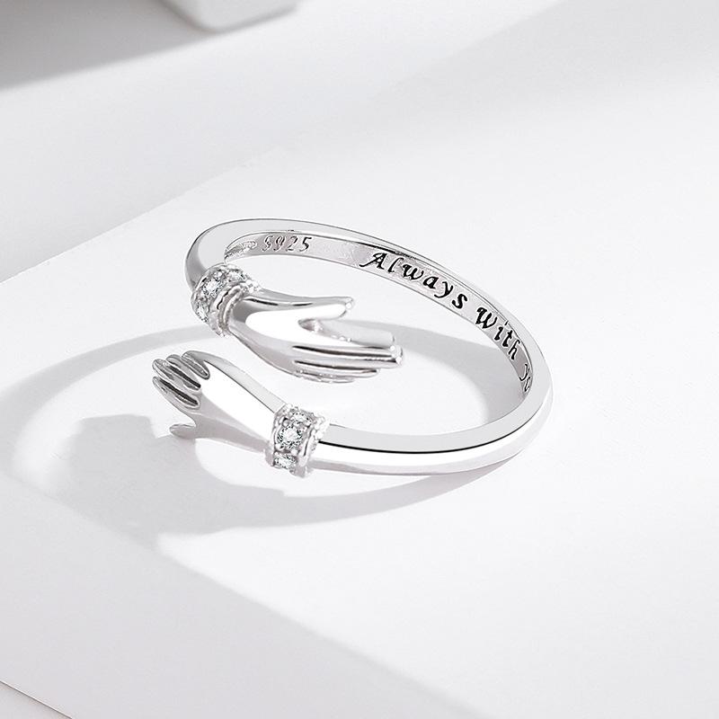 New 925 Silver Ring 5A Zircon Embrace hand for Women Wedding Luxury Jewelry Engagement Charm Fashion Party Gifts