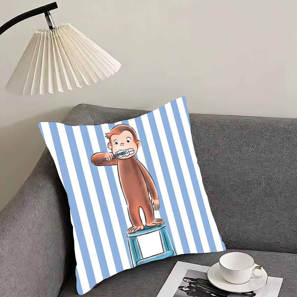 CCurious GGeorge Cartoon Cushion Cover Pillowcase Ultra Soft Skin Friendly Fabric Cloud Like Comfort Concealed Zipper