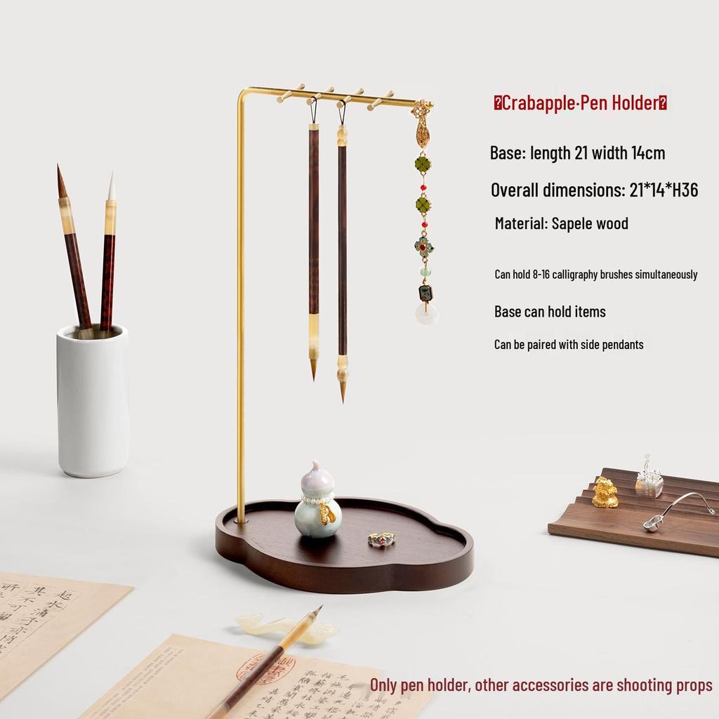 New Chinese Style Solid Wood Calligraphy Brush Holder and Tray: Four Treasures of the Study Display and Storage Rack.