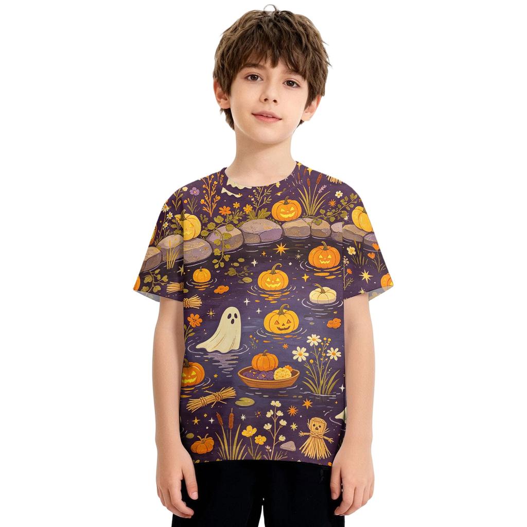 Boys and Girls Halloween T-Shirt - Round Neck Short Sleeve Casual Graphic Tee for Kids