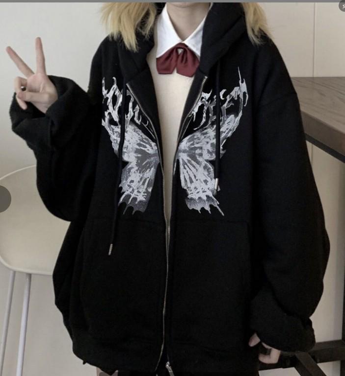 

Женская толстовка Y2K2021 свободного кроя с капюшоном на молнии, уличная одежда XL