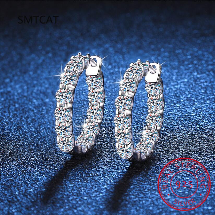 Plated Total 2.6CT Full Moissanite Hoop Earring for Women Sparkling Wedding Party Earring 925 Silver Jewelry Huggie