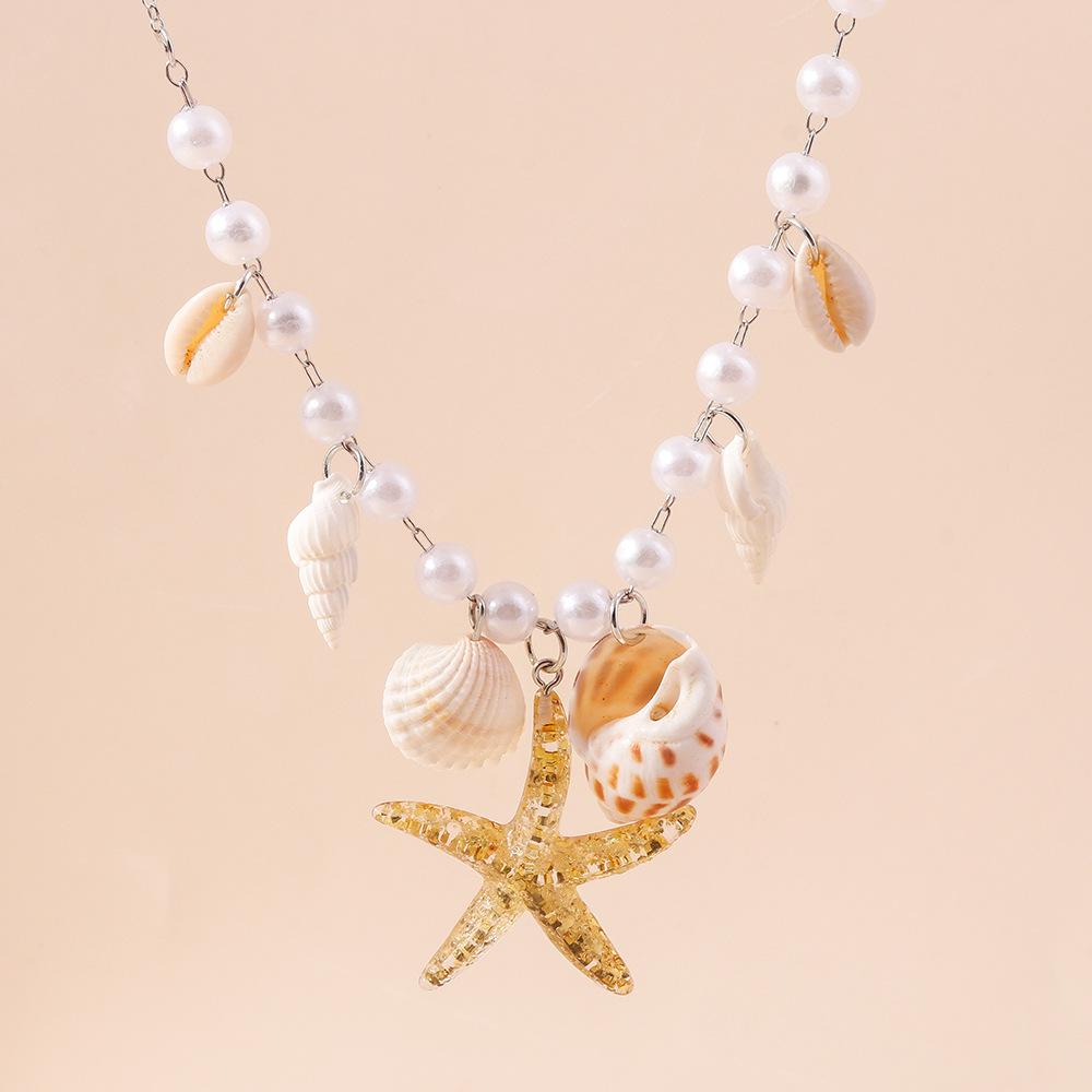 European and American Jewelry Pearl Conch Starfish Necklace Fresh and Simple Beach Collarbone Chain Jewelry
