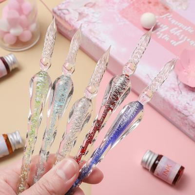 1 Set Glass Pens Threaded Nib Washable Universal Student Dip Writing Pen School Supplies