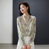 SOFSIL 2026 Spring Fresh Print Silk V-Neck Blouse
