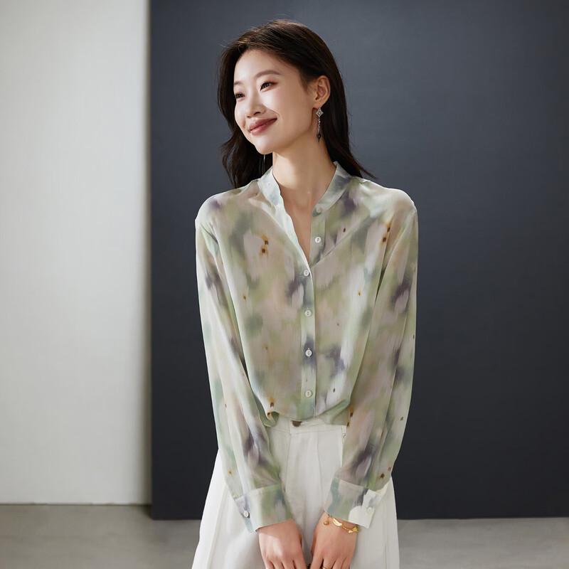SOFSIL 2026 Spring Fresh Print Silk V-Neck Blouse