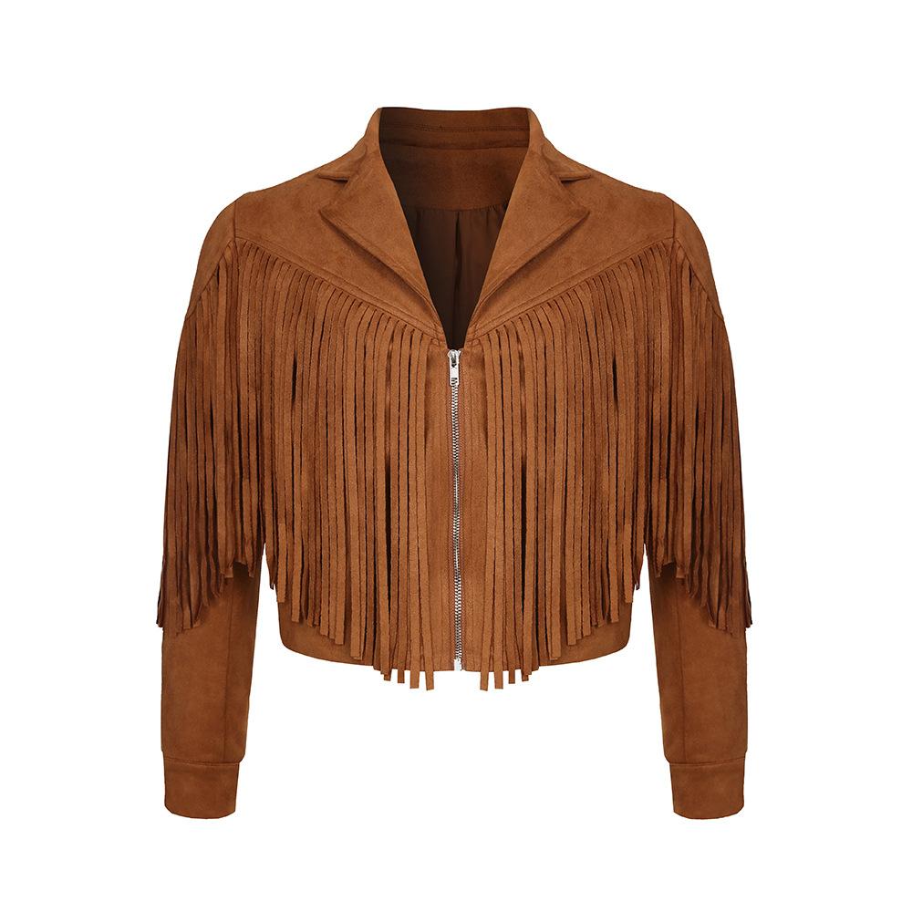 Amazon foreign trade women's clothing, autumn tops, deerskin velvet, classic fringed jackets, cross-border high quality