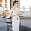 Off-white National Style New Chinese Long Cheongsam Improved Young Women's High-end Sense Retro Slim Catwalk Summer