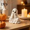 Artistic Ghost Figurine for Window Sill 3D Printed Halloween Figurine, Cute Chin-Resting Spooky Desk Decor, White Black Figures Funny Ornament