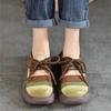 Johnature Genuine Leather Lace-up Thick Soled Shoes Retro Mixed Colors Round Toe Women's Flat Shoes
