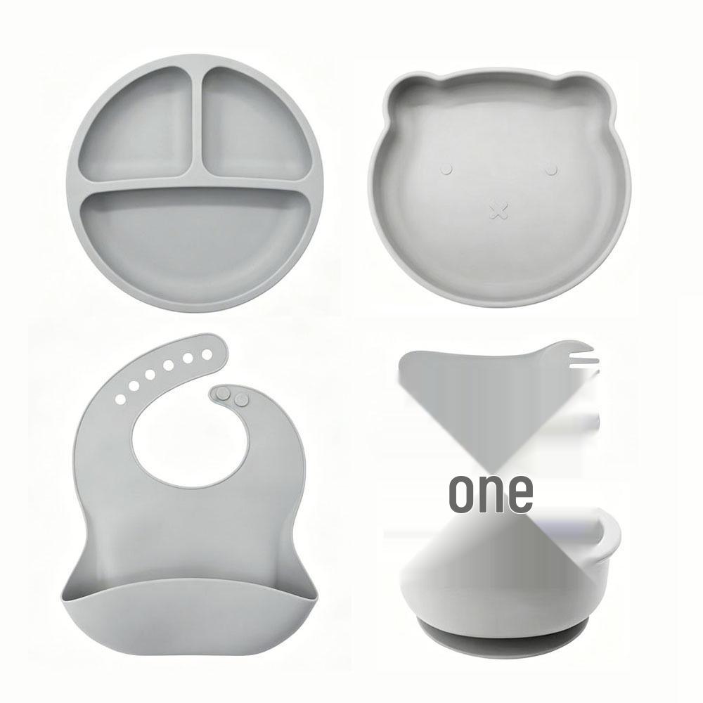 Silicone Baby Tableware Set: Feeding Bowl, Fork, Spoon & Food-Grade Dinner Plate