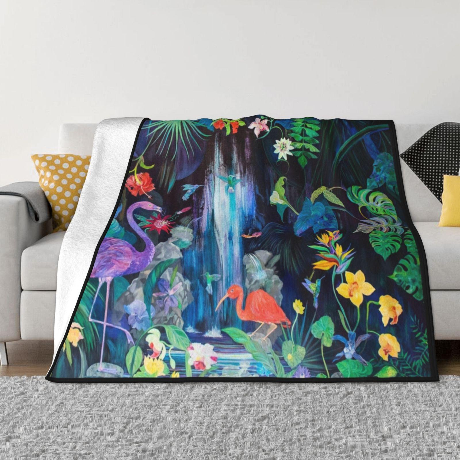 Tropical Haven Creative Design Comfortable Warm Flannel Blanket Trinidad Natural Beauty Tropical Painting Flamingo Art Scarlet 30x40in