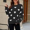 Women's Fashionable Round Neck Long Sleeved Color Blocked Love Casual Pullover Sweater Top