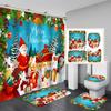 4pcs Christmas Snowman Waterproof Bathroom Curtain Non Slip Mat Set Thickened Mildew Resistant Shower Curtains for Holiday Decor