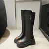 Knee Over Long Boots For Women  New Retro Round Toe Thick Soled High Boots With Thick Heels And Leather Buckle Elastic Boots