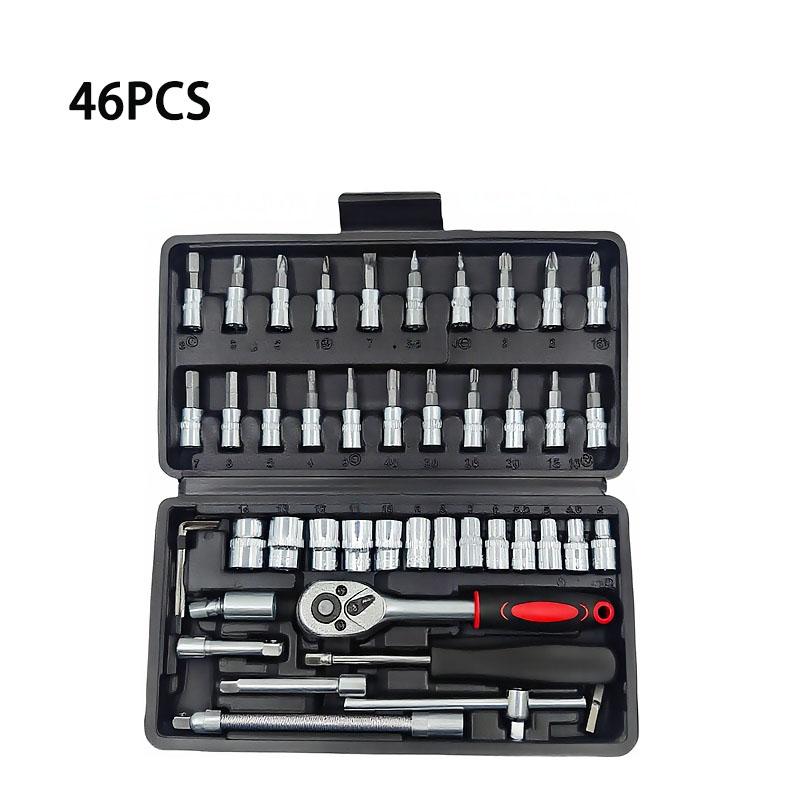 

Набор торцевых ключей с трещоткой для мотоцикла, 46 шт., привод 1/4 дюйма, набор инструментов для ремонта автомобиля, велосипеда, транспортного средства, для механического обслуживания
